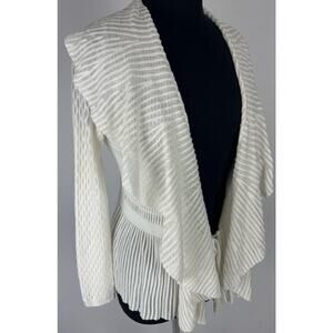 WHBM Size Small White Long Sleeve Pointelle Peplum Cardigan Indie Flowing